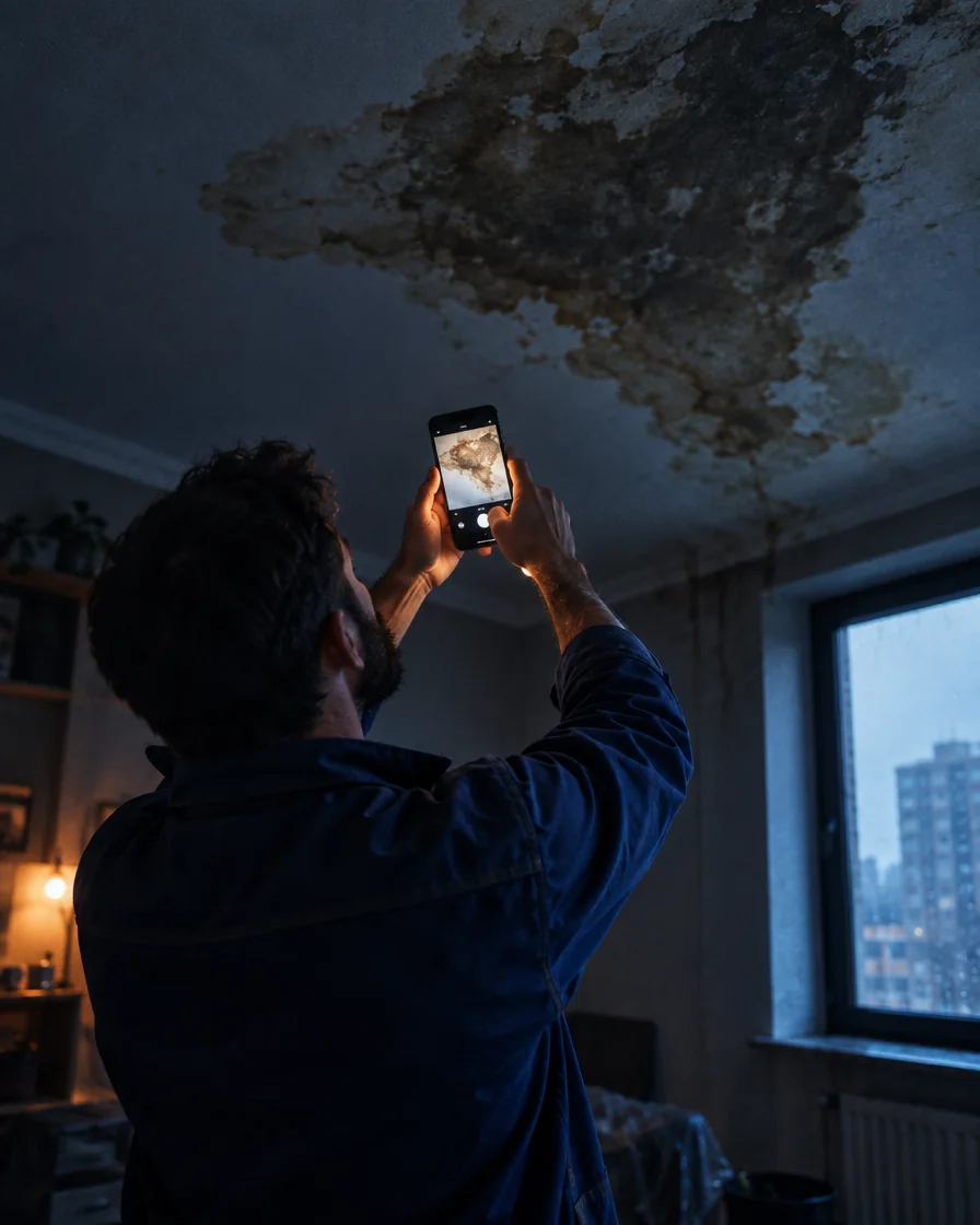 Un technicien consulte son dossier d’intervention sur son téléphone, sur place.